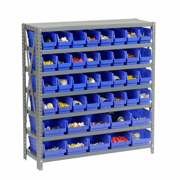Global Industrial Steel Shelving with Total 42 4inH Plastic Shelf Bins Blue, 36x12x39-7 Shelves 603432BL